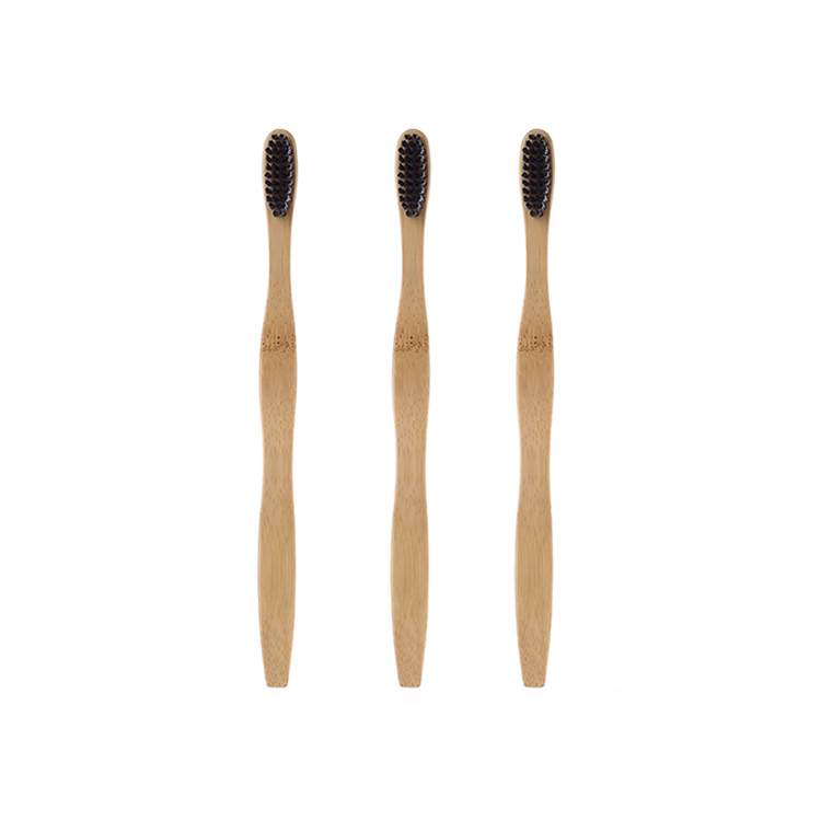 Biodegradable Medium Bristles Charcoal Custom Design Bamboo Toothbrush Black