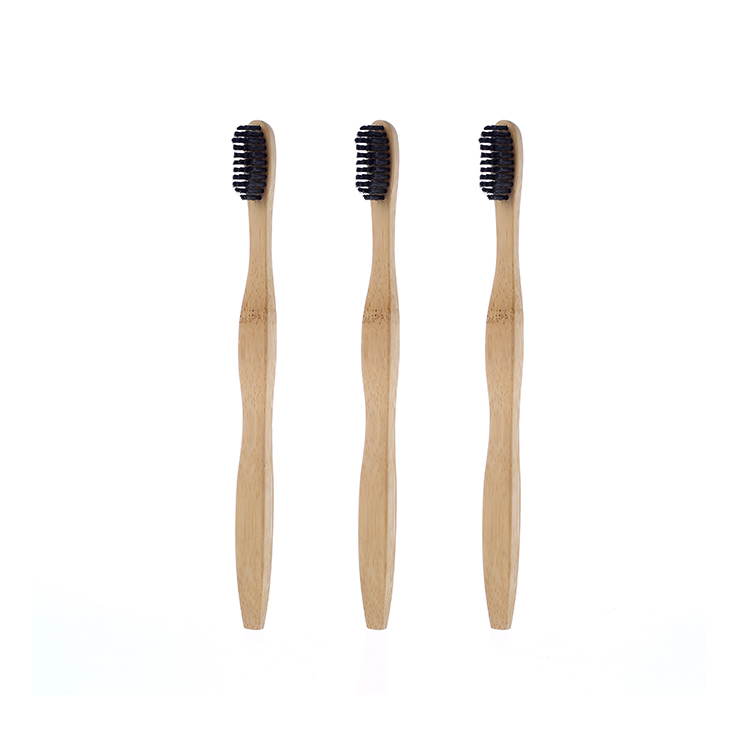 Biodegradable Medium Bristles Charcoal Custom Design Bamboo Toothbrush Black