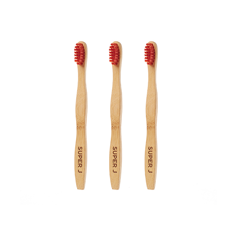 Custom Logo Manufacturer Hydrophil Red Bristle Crank Anti-mold Bamboo Toothbrush Environmental