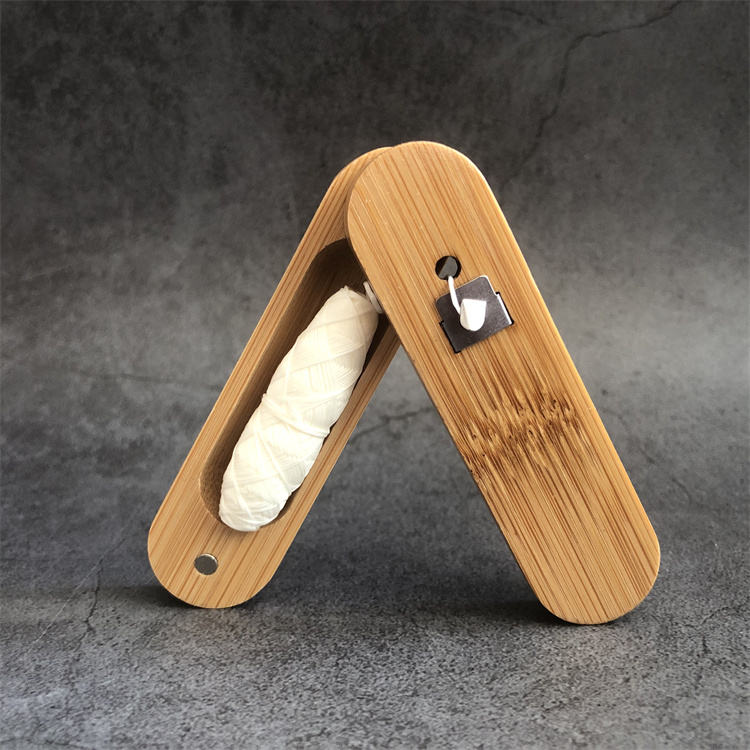 Wax Compostable Cornstarch Dental Floss in Bamboo Holder