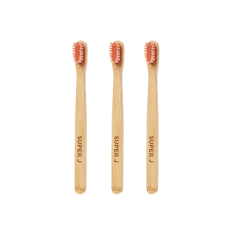 Eco Friendly OEM 4 Pack Organic 100% Bamboo Toothbrush Pink Personalized Logo Biodegradable