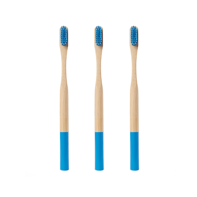 Hot Sale Natural Organic Biodegradable Real Eco-Friendly Blue Round Handle Bamboo Toothbrush For Adult