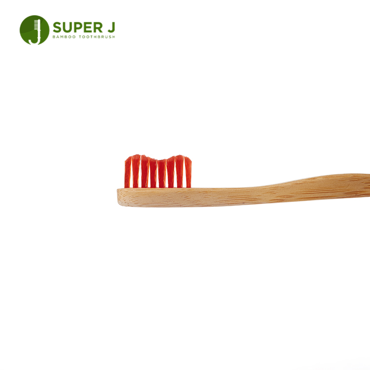 Custom Logo Manufacturer Hydrophil Red Bristle Crank Anti-mold Bamboo Toothbrush Environmental