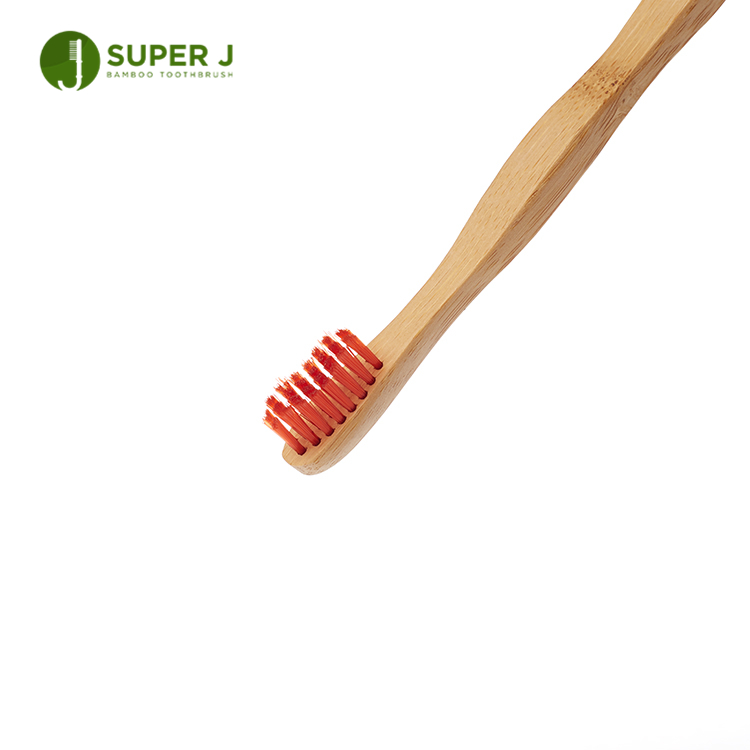 Custom Logo Manufacturer Hydrophil Red Bristle Crank Anti-mold Bamboo Toothbrush Environmental