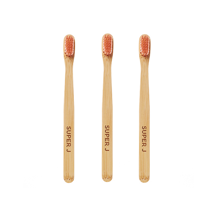 Eco Friendly OEM 4 Pack Organic 100% Bamboo Toothbrush Pink Personalized Logo Biodegradable