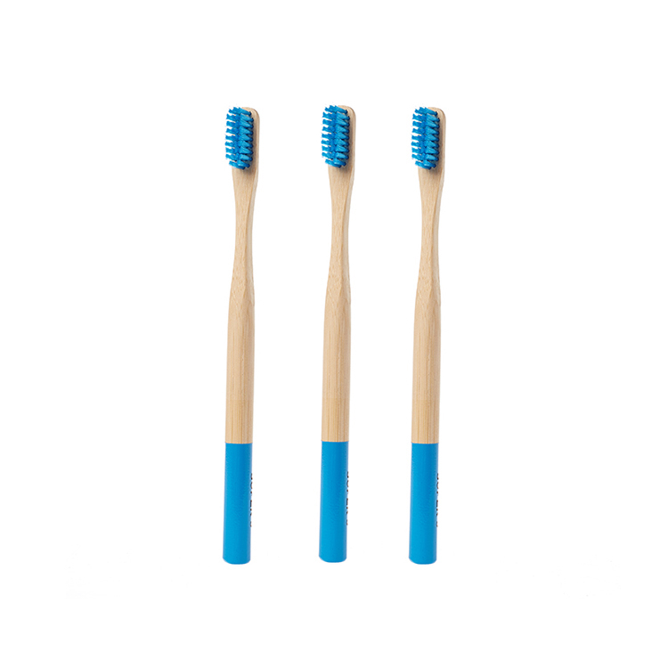 Hot Sale Natural Organic Biodegradable Real Eco-Friendly Blue Round Handle Bamboo Toothbrush For Adult